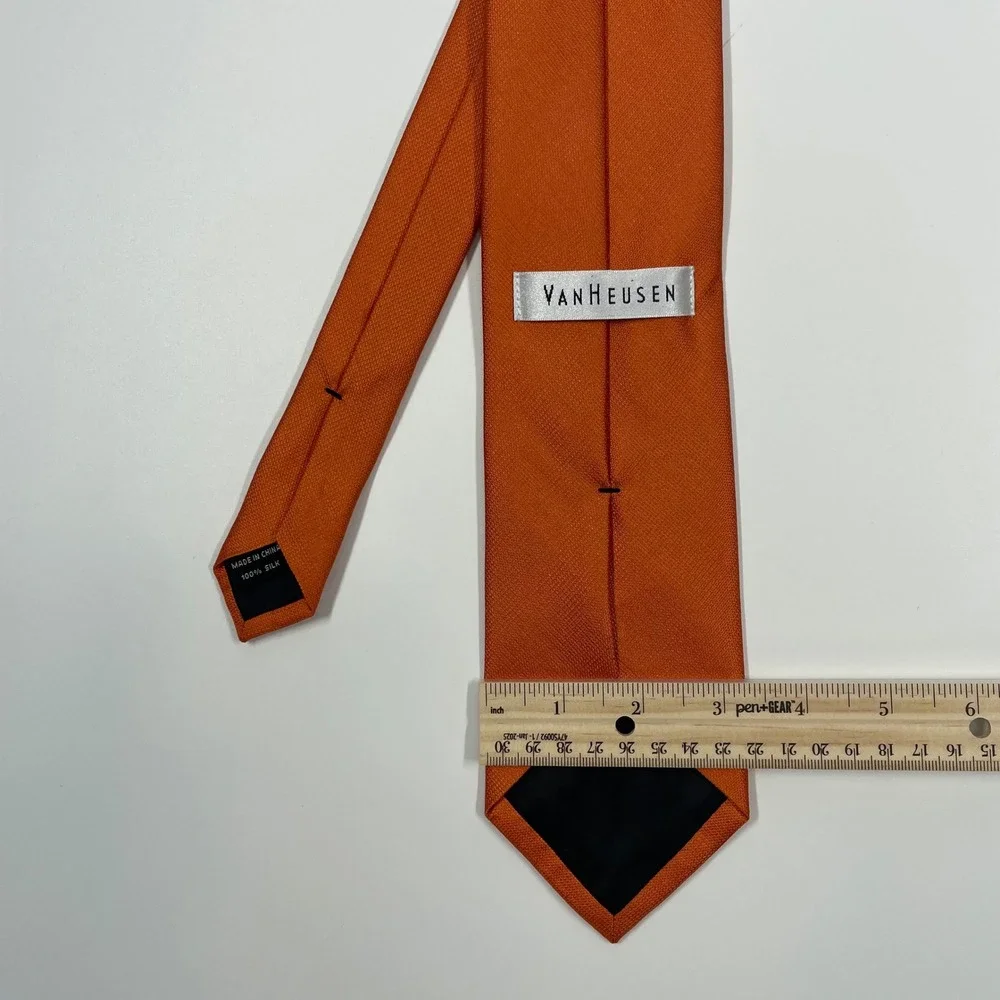 Van Heusen Orange Solid Textured Silk Necktie Mens One Size